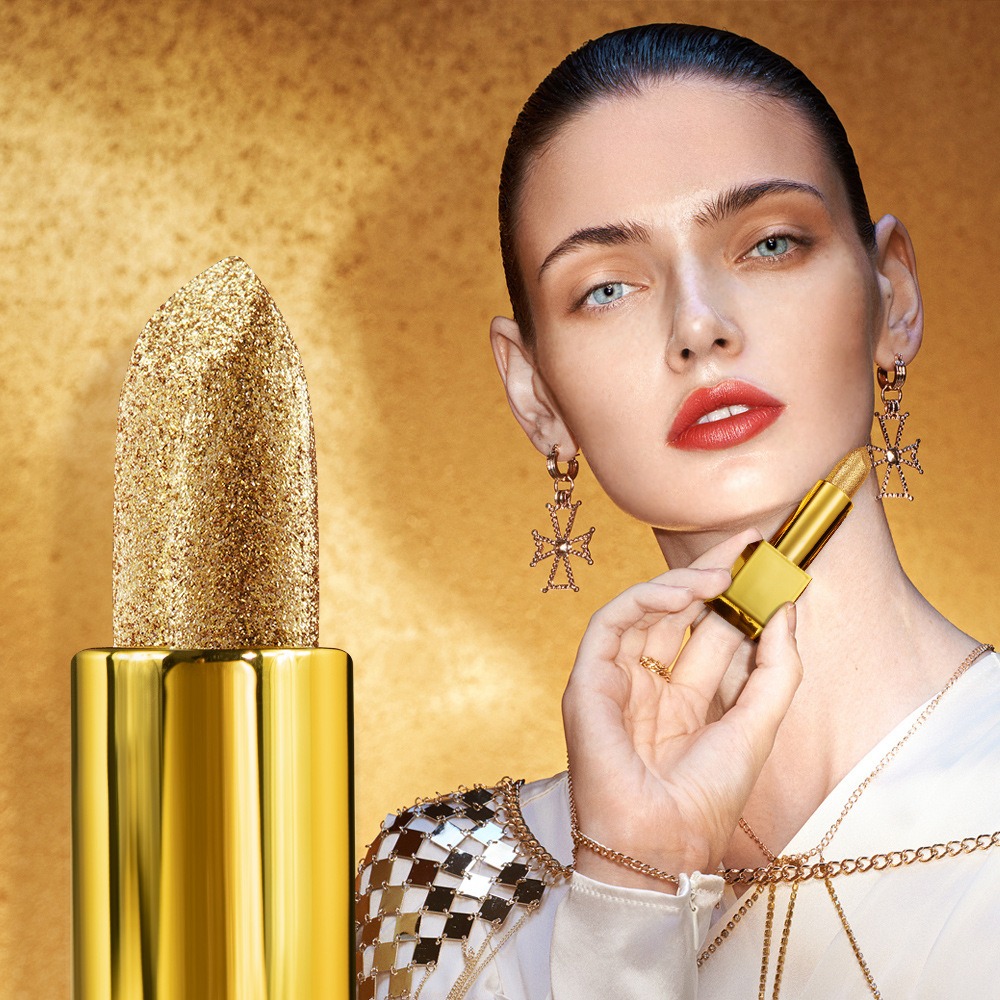 24k Gold Bullion Lipstick Beauty Shiny Matte Velvet Shell Lip Glaze