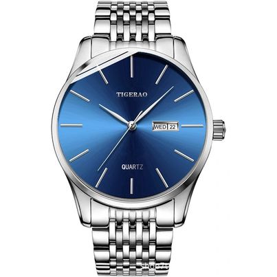 Fully automatic fashion men's dual calendar luminous waterproof watch stainless steel business non-mechanical quartz watch- W2027