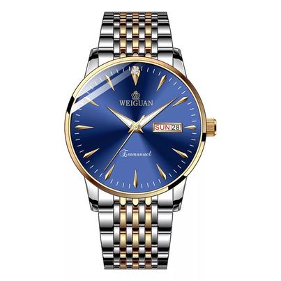 Automatic fashion men's dual calendar luminous waterproof watch stainless steel business non-mechanical quartz watch- W2028