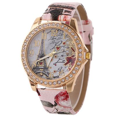 Hottest women's watch, fashionable diamond-encrusted iron tower printed belt, diamond-encrusted English watch for women (Code-1120)