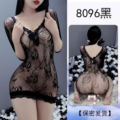 Sexy lingerie, three points of passion, no need to take off, tight stockings, tearable sexy see-through mesh, pure desire temptation suit (C8096)