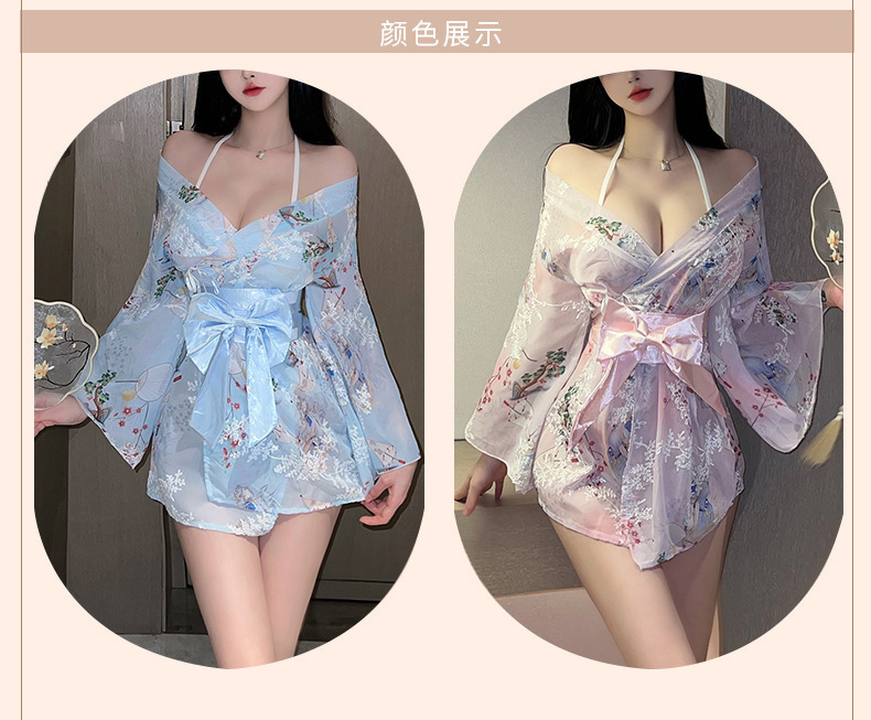 Sexy lingerie women's kimono bathrobe printed Japanese bow sexy (2589)