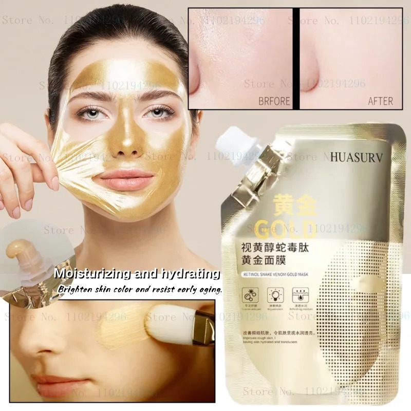 Huasurv Gold Mask, Gold Foil Rejuvenating Gold Peel Off Mask, Retinol Snake Venom Gold Mask