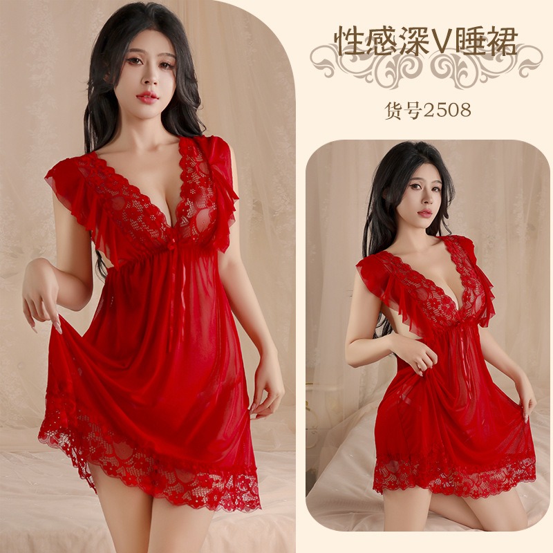 Sexy lingerie plus size nightdress uniform pajamas sexy provocative lace extreme temptation 2508