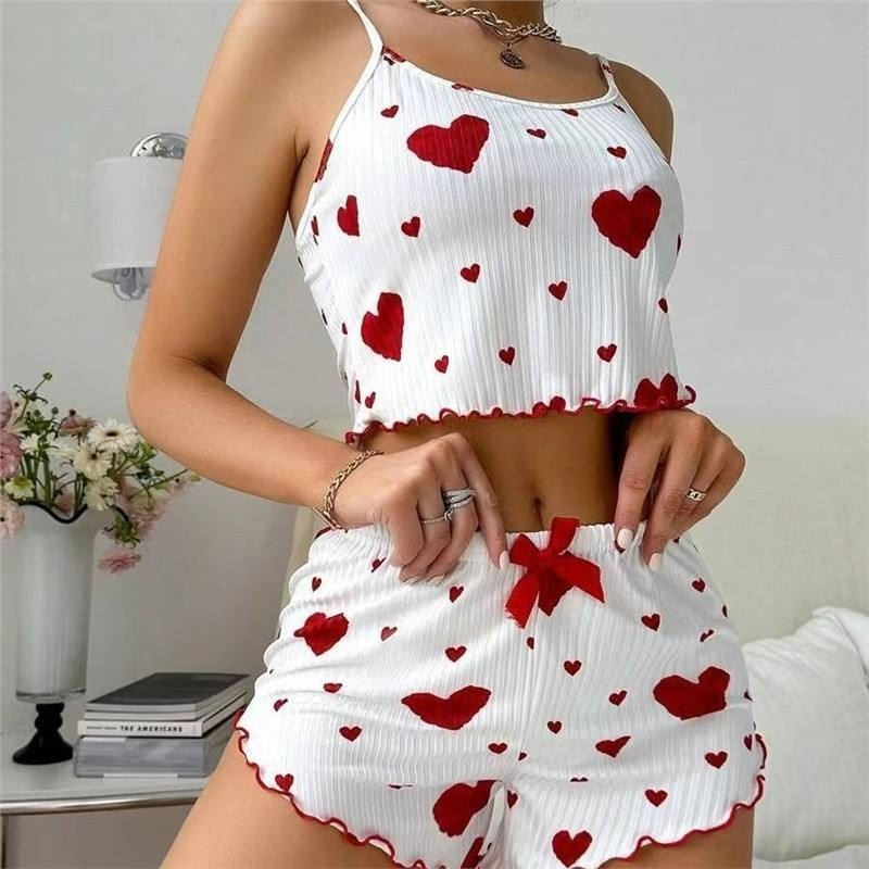 Women's Polyester Sleeveless Shorts Sleepwear Set – Soft & Comfortable Home Wear 1360